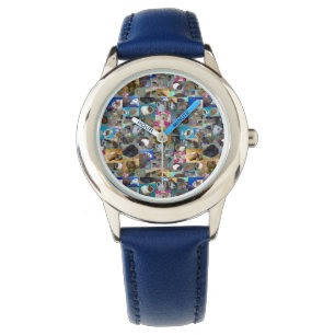 Cavia-foto-collage, kinderblauwe leren horloge