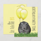 Cavia Gele Ballonnen Aangepaste Verjaardag Kaart (Voorkant / Achterkant)