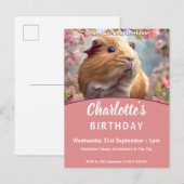 Cavia & Kersenbloesem Verjaardagsfeestje Uitnodiging Briefkaart (Voorkant / Achterkant)