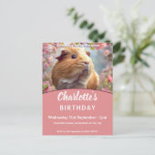 Cavia & Kersenbloesem Verjaardagsfeestje Uitnodiging Briefkaart (Staand voorkant)