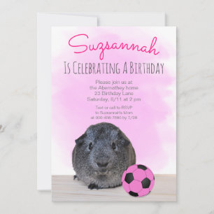 Cavia Meisje Roze Voetbal Custom Verjaardag Kaart