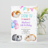 Cavia meisje verjaardagsfeest uitnodiging (Staand voorkant)