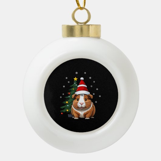 Cavia met kerst keramische bal ornament (Voorkant)