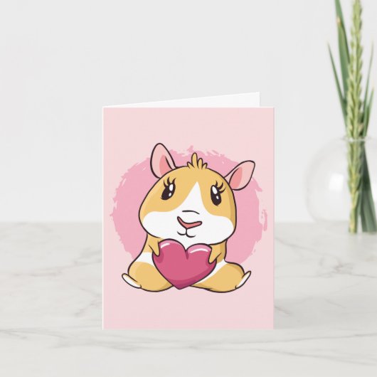 Cavia met roze hart Valentijnsdag Kaart (Voorkant)