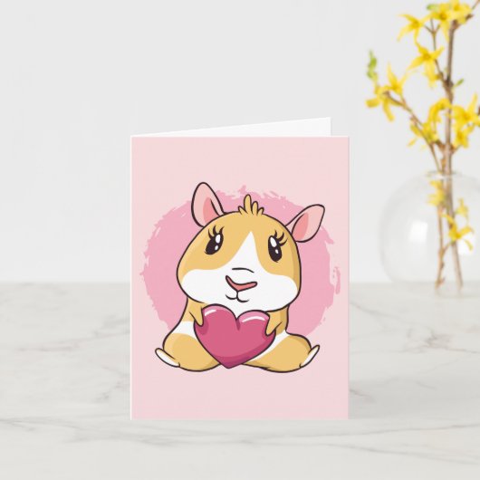 Cavia met roze hart Valentijnsdag Kaart (Gele Bloem)