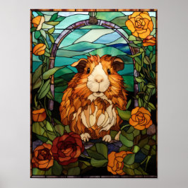 Cavia onder rozen Loodglasraamontwerp Poster