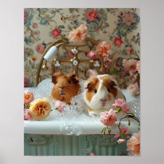 Cavia Pig Art, Cavia in badkuip Art Poster (Voorkant)