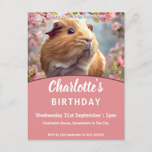 Cavia Pig & Cherry Blossom Verjaardagsfeest Uitnodiging Briefkaart