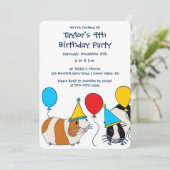 Cavia Pig. en Balloons Birthday Party Kaart (Staand voorkant)