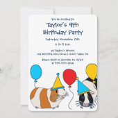 Cavia Pig. en Balloons Birthday Party Kaart (Voorkant)