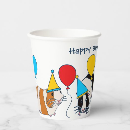 Cavia Pig. en Balloons Birthday Party Papieren Bekers (Voorkant)
