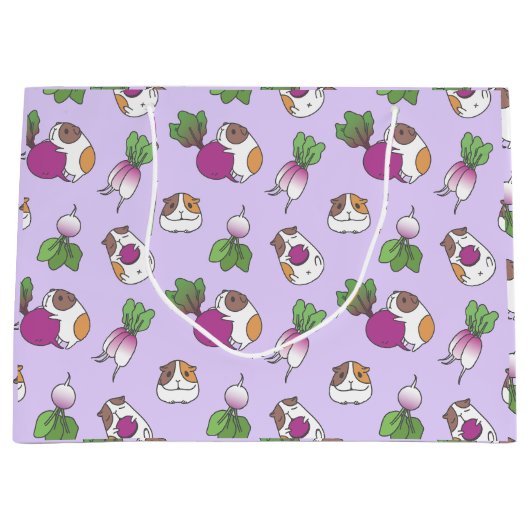 Cavia Pig en Radish in het lavender Pattern Groot Cadeauzakje (Voorkant)