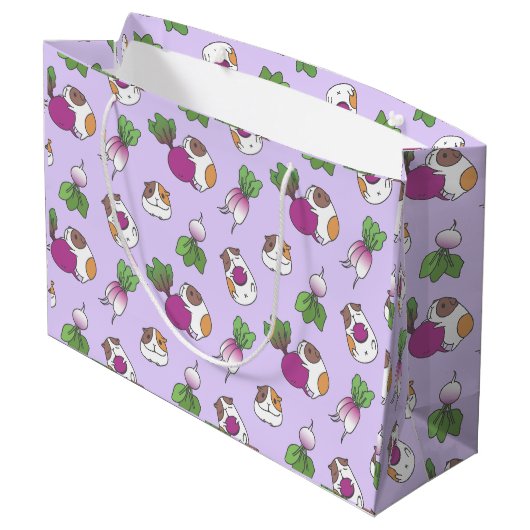 Cavia Pig en Radish in het lavender Pattern Groot Cadeauzakje (Achterkant Gekanteld)
