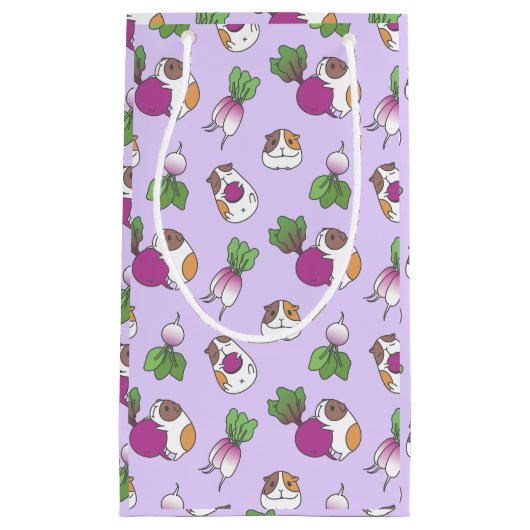 Cavia Pig en Radish in het lavender Pattern Klein Cadeauzakje (Voorkant)
