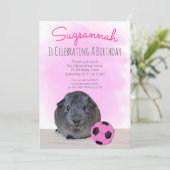 Cavia Pig Girly Pink Voetbal Custom Verjaardag Kaart (Staand voorkant)