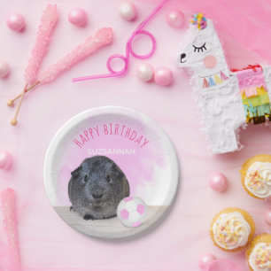 Cavia Pig Roze Wit Voetbal Aangepaste Verjaardag Papieren Bordje
