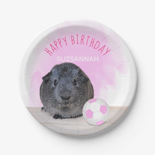 Cavia Pig Roze Wit Voetbal Aangepaste Verjaardag Papieren Bordje (Voorkant)
