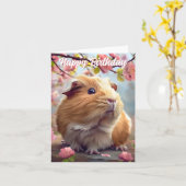 Cavia Pig Te midden van Lente Bloesems Verjaardag Kaart (Gele Bloem)