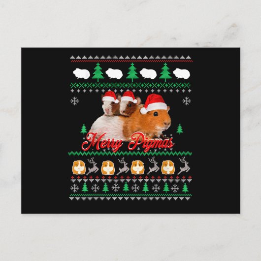 Cavia Pig Ugly met kerst Briefkaart (Voorkant)