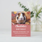 Cavia Pig & Vallende bladeren Verjaardag Uitnodiging Briefkaart (Staand voorkant)