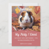 Cavia Pig & Vallende Herfst bladeren Feest / Evene Kaart (Voorkant)