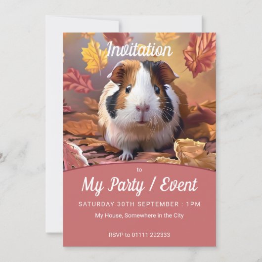 Cavia Pig & Vallende Herfst bladeren Feest / Evene Kaart (Voorkant)