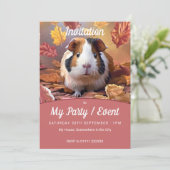Cavia Pig & Vallende Herfst bladeren Feest / Evene Kaart (Staand voorkant)