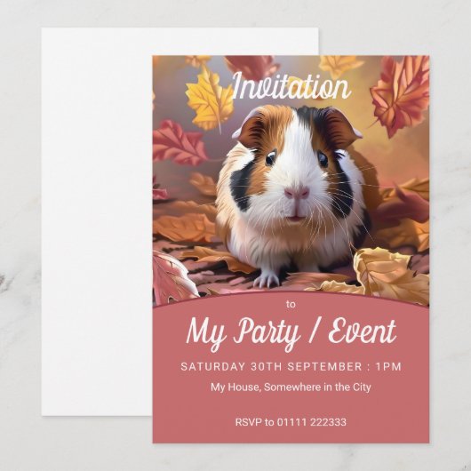 Cavia Pig & Vallende Herfst bladeren Feest / Evene Kaart (Voorkant / Achterkant)