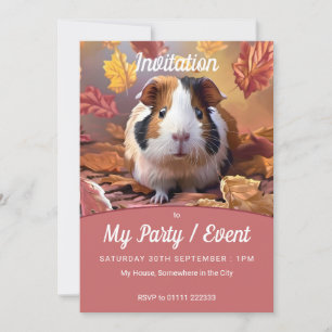 Cavia Pig & Vallende Herfst bladeren Feest / Evene Kaart