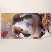 Cavia Pig & Vallende herfst bladeren Strandlaken (Voorkant)