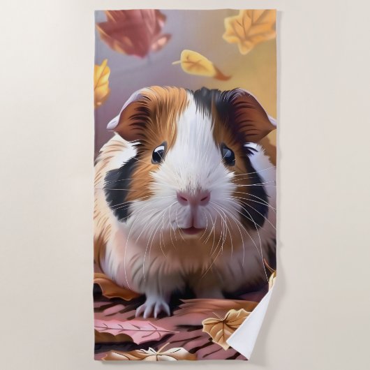 Cavia Pig & Vallende herfst bladeren Strandlaken (Voorkant)