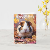 Cavia Pig & Vallende Herfst Bladeren Verjaardag Kaart (Gele Bloem)