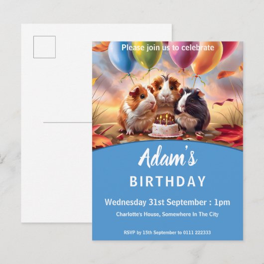 Cavia Pigs Birthday Uitnodiging Briefkaart (Voorkant / Achterkant)