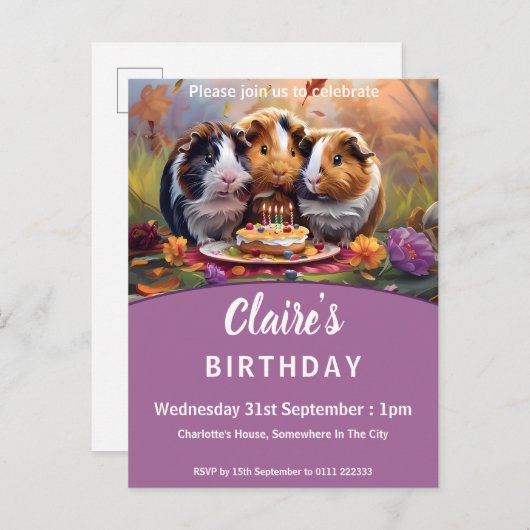 Cavia Pigs Birthday Uitnodiging Briefkaart (Voorkant / Achterkant)