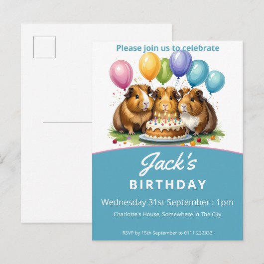 Cavia Pigs Birthday Uitnodiging Briefkaart (Voorkant / Achterkant)