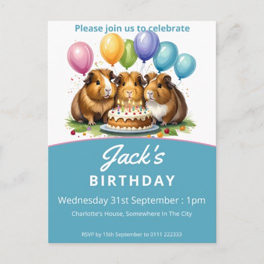 Cavia Pigs Birthday Uitnodiging Briefkaart (Voorkant)