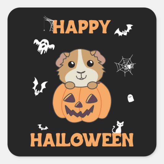 Cavia Pumpkin Zoete Dieren Gelukkig Halloween S Vierkante Sticker (Voorkant)