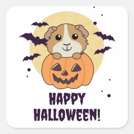 Cavia Pumpkin Zoete Dieren Gelukkig Halloween S Vierkante Sticker (Voorkant)