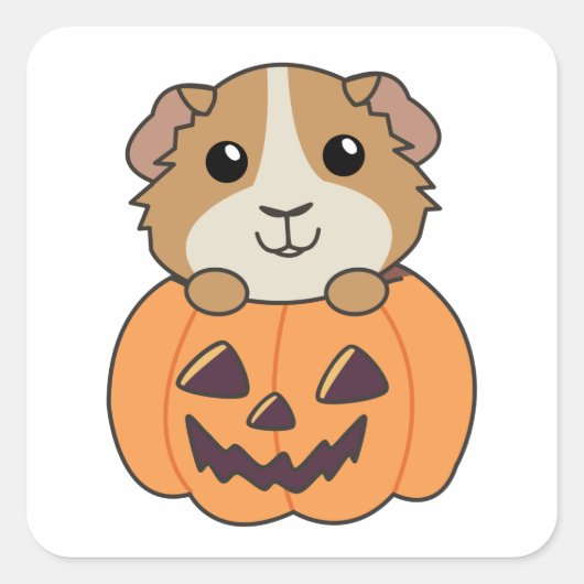 Cavia Pumpkin Zoete Dieren Gelukkig Halloween S Vierkante Sticker (Voorkant)