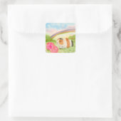 Cavia Regenboog met Anjers Vierkante Sticker (Tas)