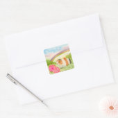 Cavia Regenboog met Anjers Vierkante Sticker (Envelop)