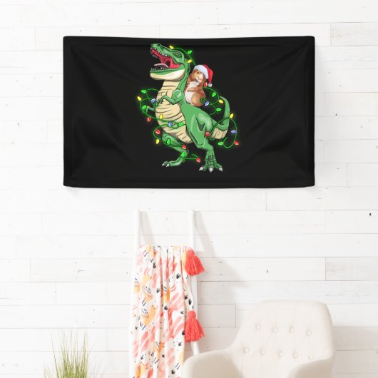 Cavia Riding Kerstmis Licht Rex Dinosaur Spandoek (Insitu)