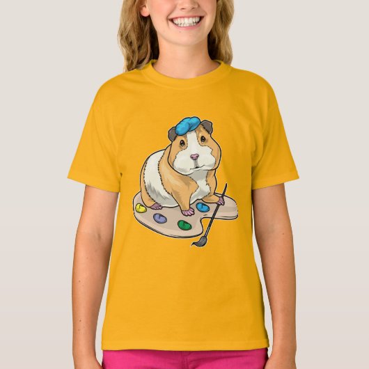Cavia Schilder Schilderkwast Schilderen T-shirt (Voorkant)
