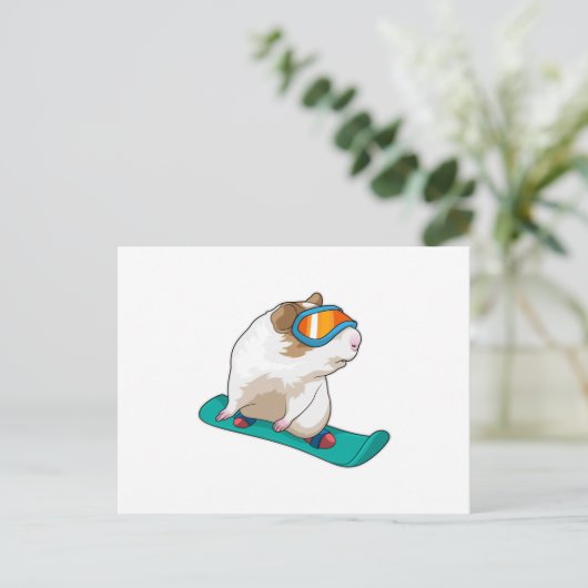Cavia Snowboarder Snowboard Briefkaart (Staand voorkant)