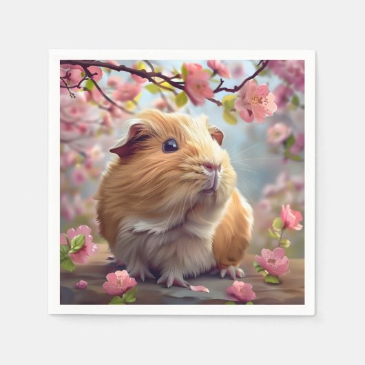 Cavia te midden van lentebloesems servet (Voorkant)