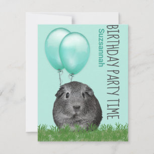 Cavia Teal Ballonnen Aangepaste Verjaardag Kaart