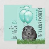 Cavia Teal Ballonnen Aangepaste Verjaardag Kaart (Voorkant / Achterkant)