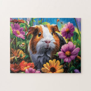Cavia tussen de levendige bloemen legpuzzel