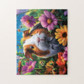 Cavia tussen de levendige bloemen legpuzzel (Verticaal)