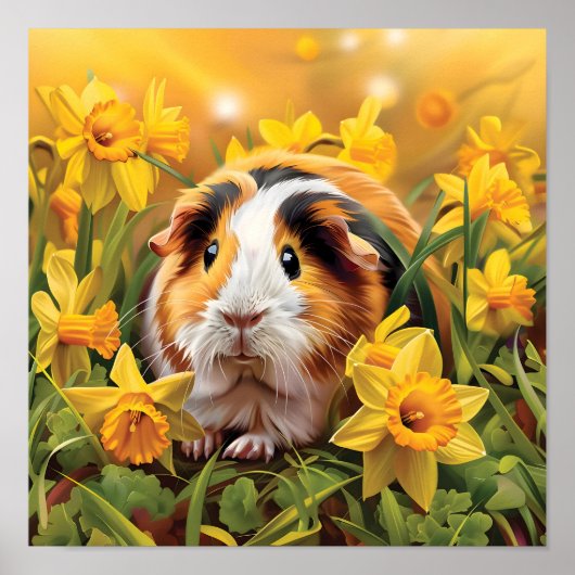 Cavia tussen de narcissen poster (Voorkant)